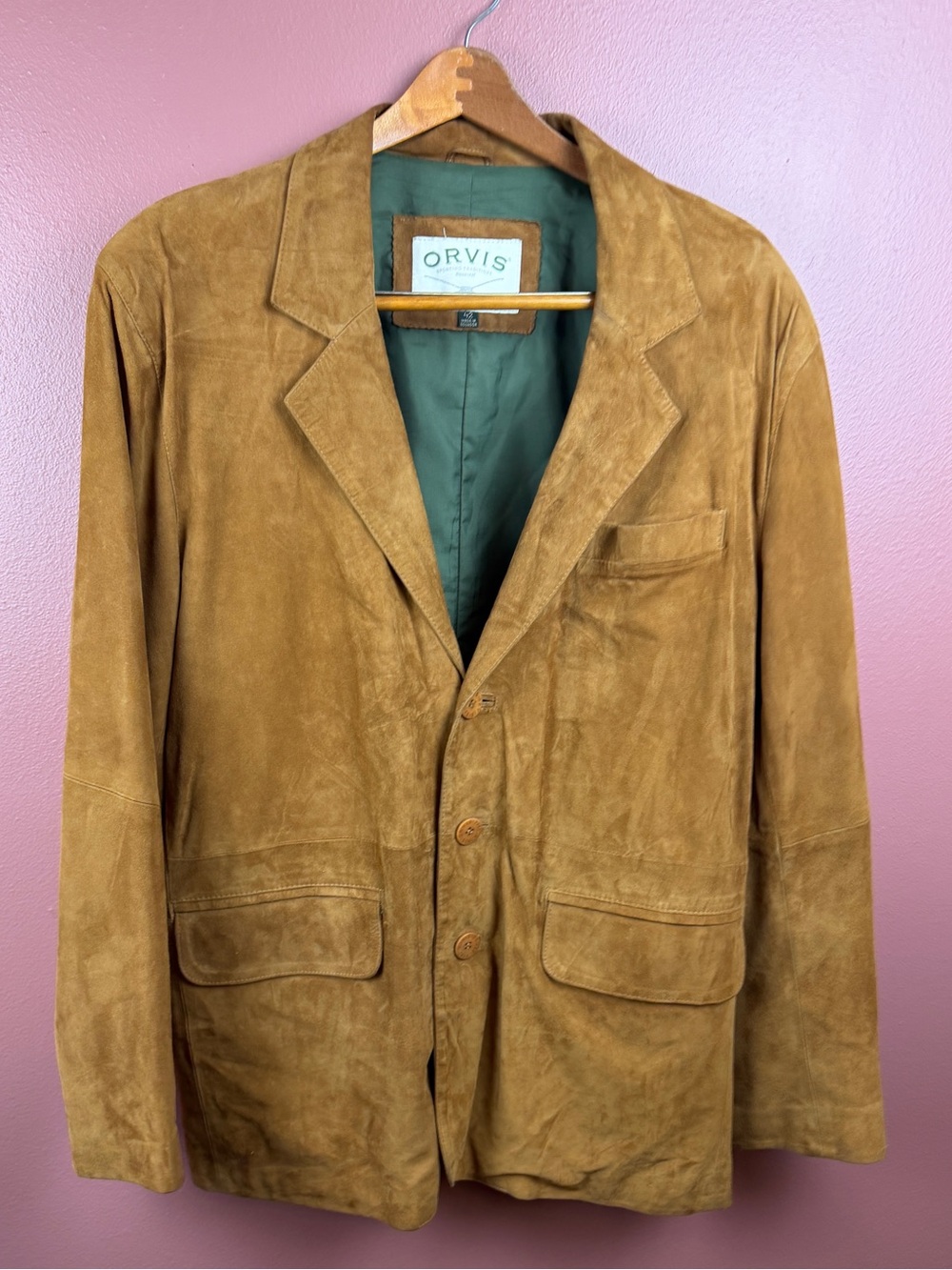 Orvis Men's Camel Suede Sport Coat Tan Brown 100% Leather Size 42